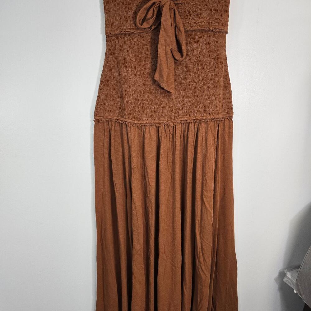 American Eagle Sunchaser Knit Smocked Drop Waist Midi Dress in rust brown sz sm